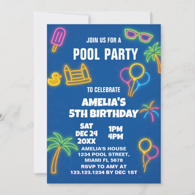 Invitation d'anniversaire de la fête de la piscine (Devant)