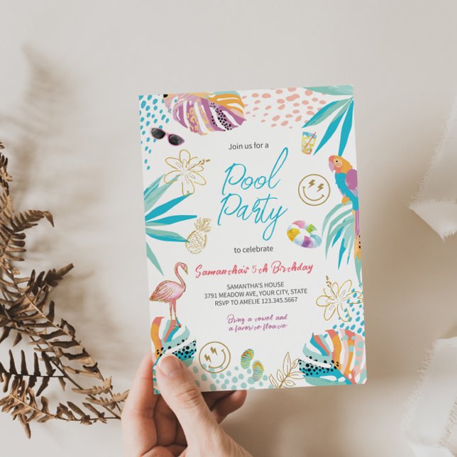 Invitation d'anniversaire de la fête de la piscine (Créateur téléchargé)