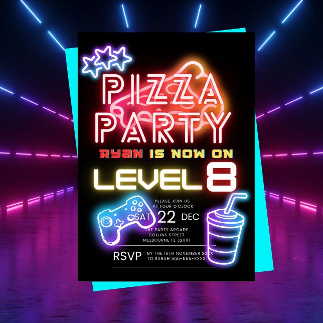 Invitation d'anniversaire de la fête de la pizza N (Neon pizza party and digital download evite invitation)