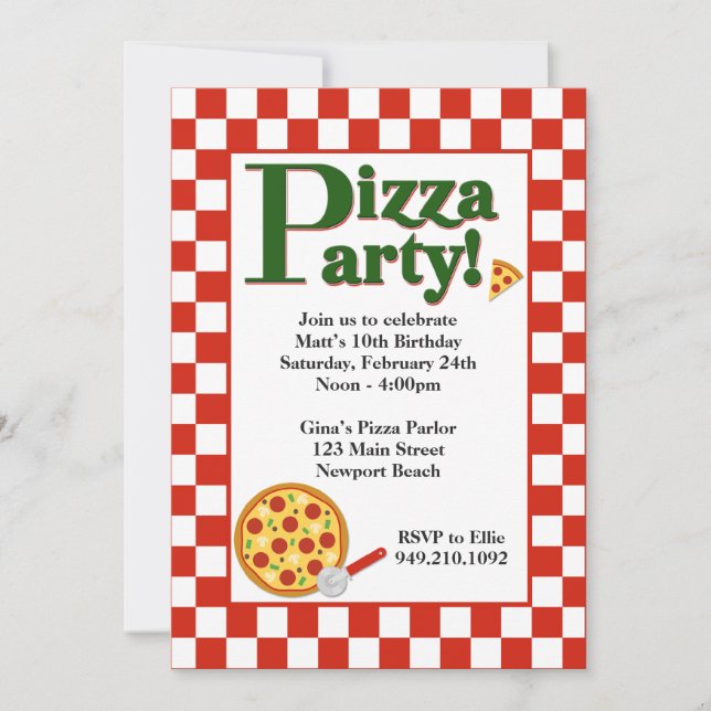 Invitation d'anniversaire de la fête de Pizza (Devant)