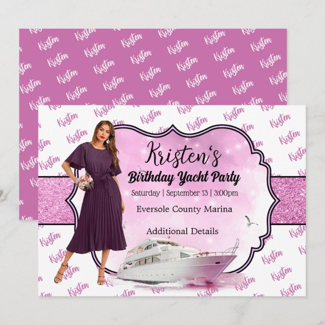 Invitation d'anniversaire de la fête de yacht (Devant / Derrière)