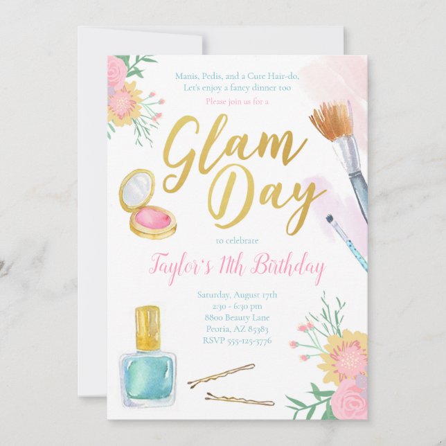 Invitation d'anniversaire de la fête du glam | Par (Devant)