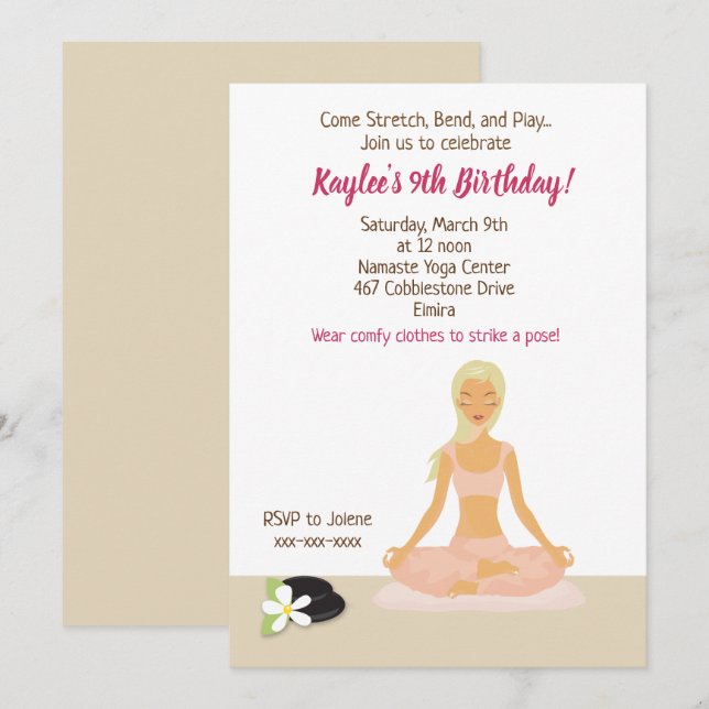 Invitation d'anniversaire de la fête du yoga (Devant / Derrière)