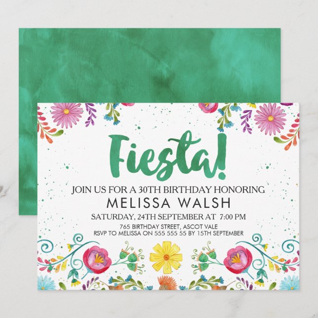 Invitation d'anniversaire de la fête mexicaine (Devant / Derrière)