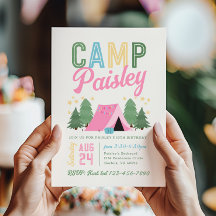Invitation d'anniversaire de la fille au camping