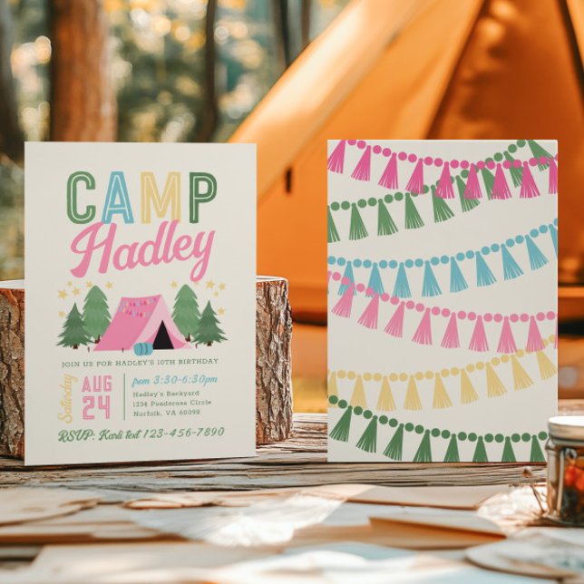 Invitation d'anniversaire de la fille au camping (Créateur téléchargé)