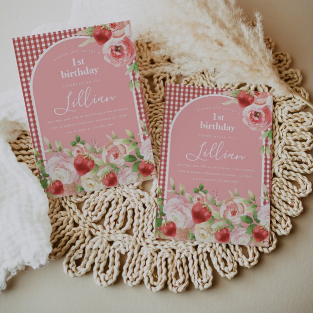 Invitation d'anniversaire de la fille aux fraises  (Créateur téléchargé)