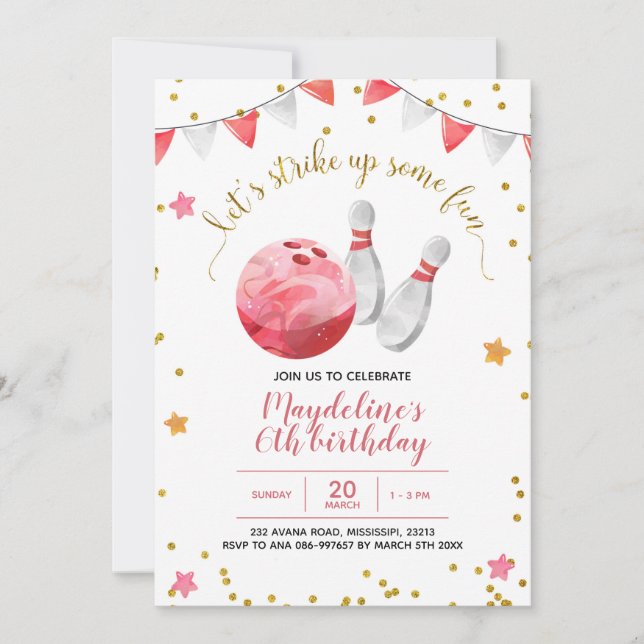 Invitation d'anniversaire de la fille Bowling (Devant)