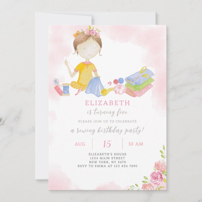 Invitation d'anniversaire de la fille couture (Devant)