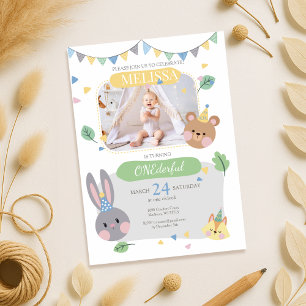 Invitation d'anniversaire de la fille d'animaux de