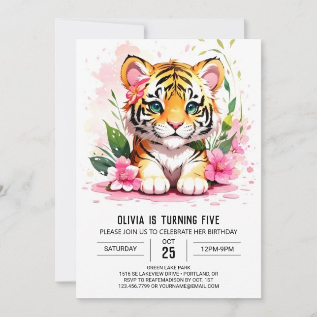 Invitation d'anniversaire de la fille de tigre d'a (Devant)