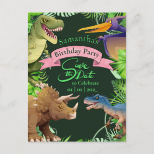 Invitation d'anniversaire de la fille Dinosaur