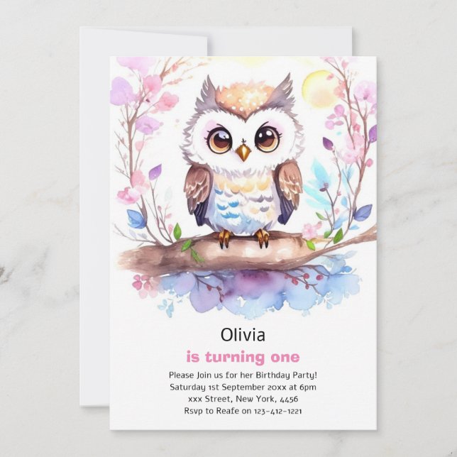 Invitation d'anniversaire de la fille Owl (Devant)