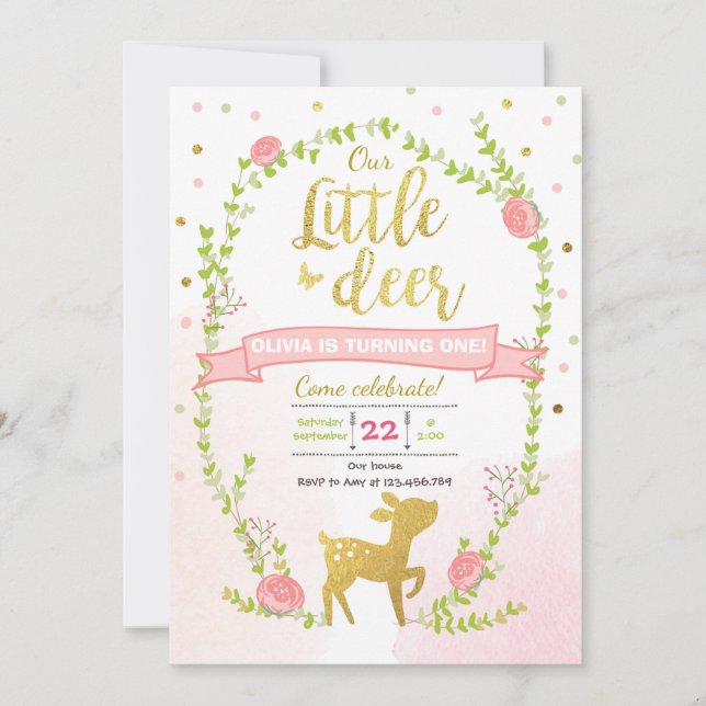 invitation d'anniversaire de la fille Pink Gold Wo (Devant)