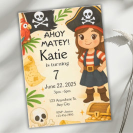 Invitation d'anniversaire de la fille Pirate, Ahoy