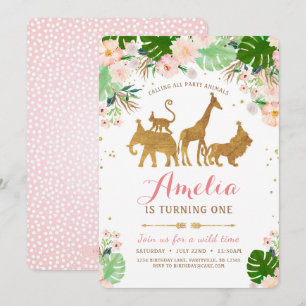 Invitation d'anniversaire de la fille Safari Rose