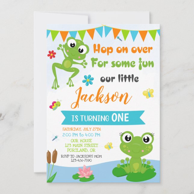 Invitation d'anniversaire de la grenouille Invitat (Devant)