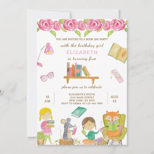 Invitation d'anniversaire de la journée du livre (Devant)