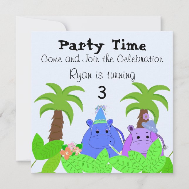 Invitation d'anniversaire de la Jungle Hippo (Devant)