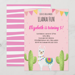 Invitation d'anniversaire de la lama rose