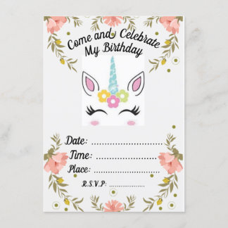 Invitation d'anniversaire de la licorne