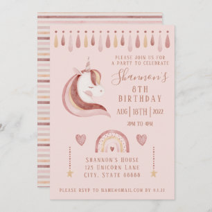Invitation d'anniversaire de la licorne