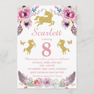 Invitation d'anniversaire de la licorne