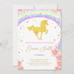 Invitation d'anniversaire de la licorne d'or