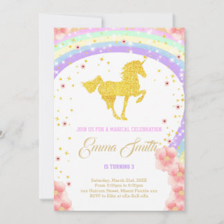 Invitation d'anniversaire de la licorne d'or