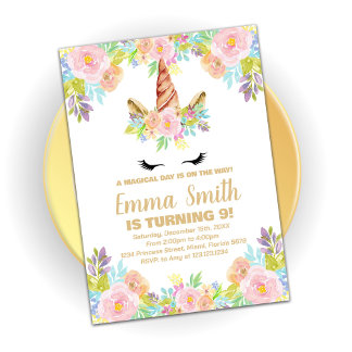 Invitation d'anniversaire de la licorne florale