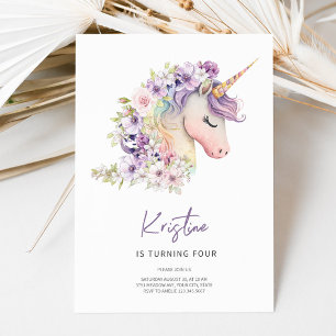 Invitation d'anniversaire de la licorne florale ma