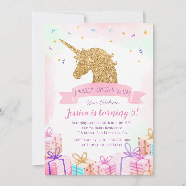 Invitation d'anniversaire de la licorne magique |  (Devant)
