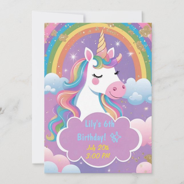Invitation d'anniversaire de la licorne magique (Devant)