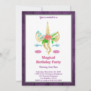 Invitation d'anniversaire de la licorne magique