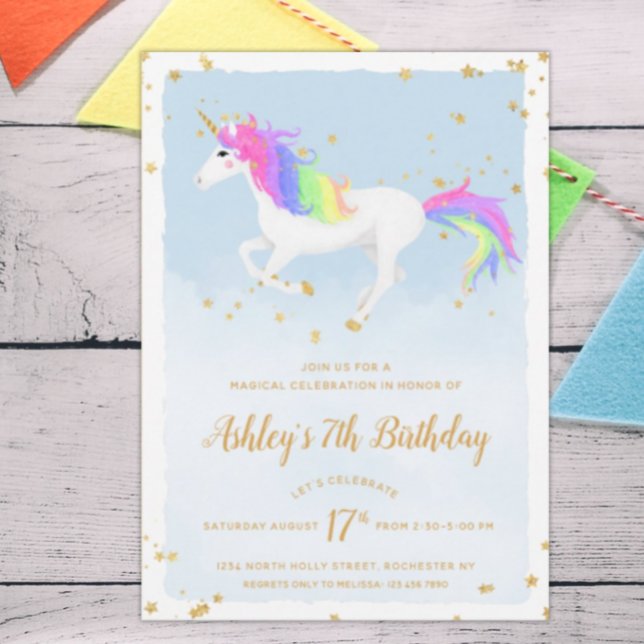 Invitation d'anniversaire de la licorne magique |  (Créateur téléchargé)