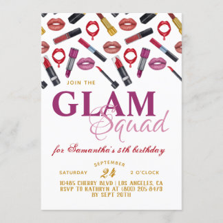 Invitation d'anniversaire de la maquillage de Glam