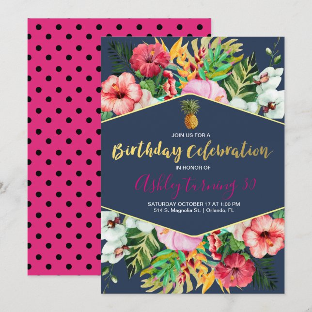 Invitation d'anniversaire de la Marine et du Pink  (Devant / Derrière)