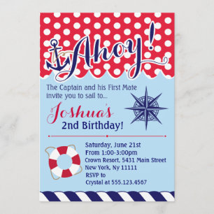 Invitation d'anniversaire de la Marine rouge et bl