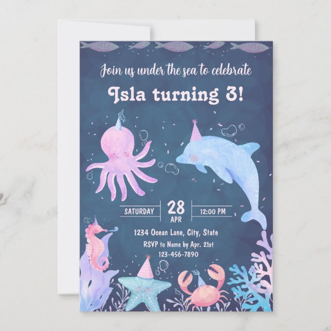 Invitation d'anniversaire de la mer (Devant)