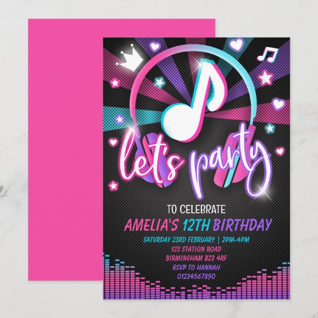 Invitation d'anniversaire de la musique (Devant / Derrière)