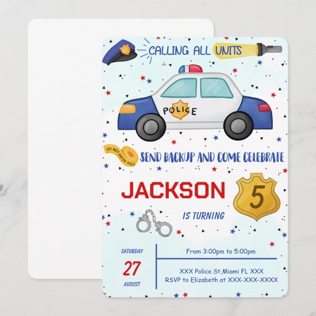 Invitation d'anniversaire de la police (Devant / Derrière)
