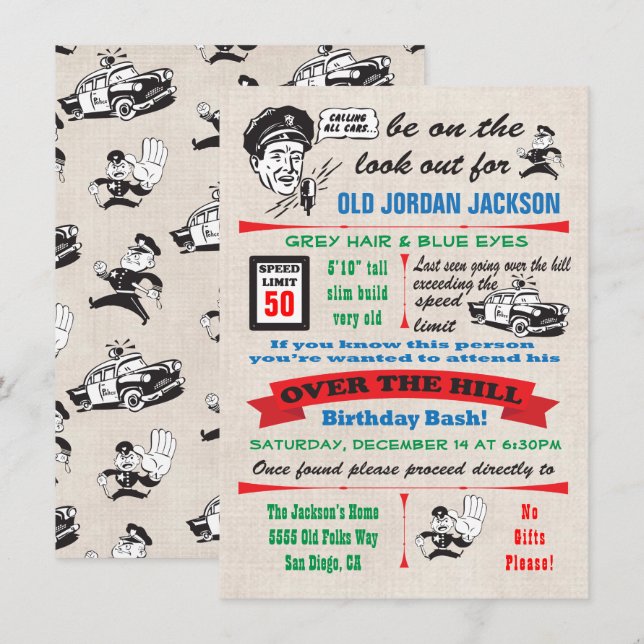 Invitation d'anniversaire de la police de Over the (Devant / Derrière)