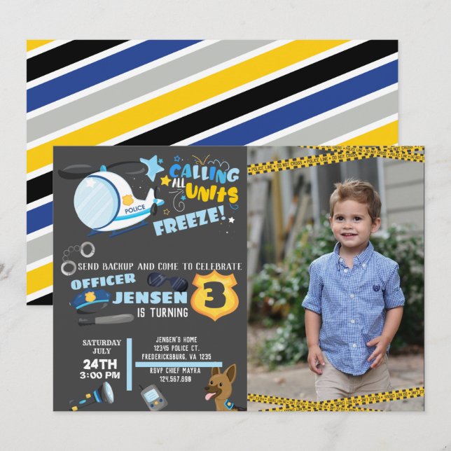 Invitation d'anniversaire de la police en photo (Devant / Derrière)