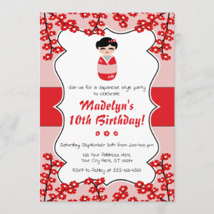 Invitation d'anniversaire de la poupée Kokeshi   S
