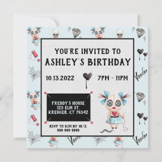 Invitation d'anniversaire de la poupée Voodoo dépl