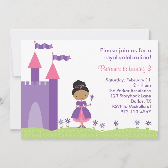Invitation d'anniversaire de la princesse afro-amé (Devant)