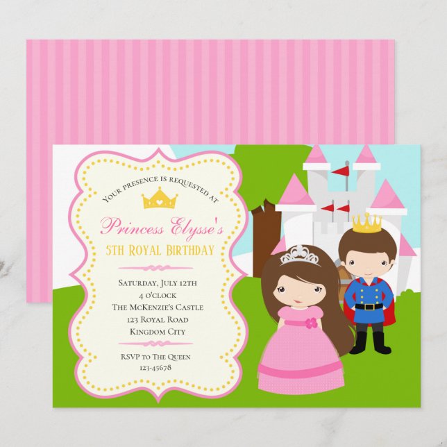 Invitation d'anniversaire de la princesse (avec Pr (Devant / Derrière)
