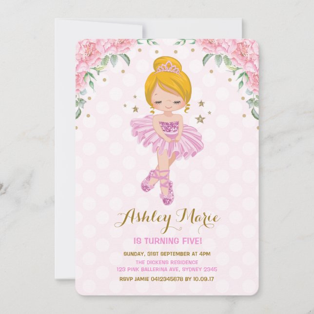 Invitation d'anniversaire de la princesse Ballerin (Devant)