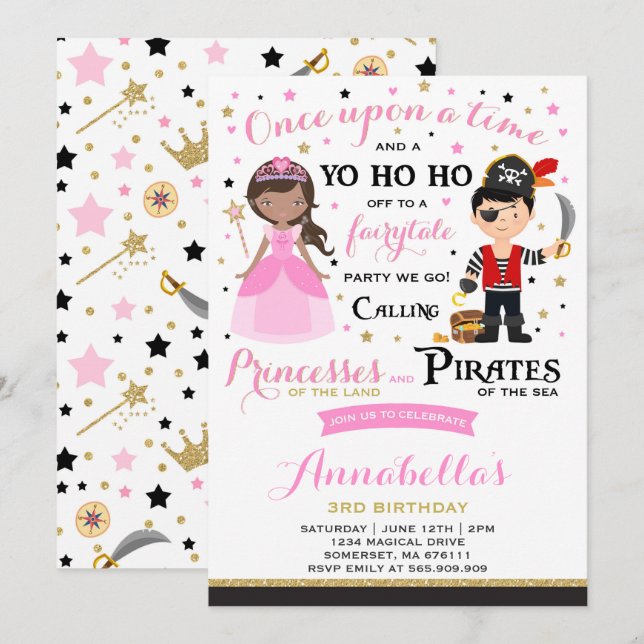 Invitation D'Anniversaire De La Princesse Et Du Pi (Devant / Derrière)