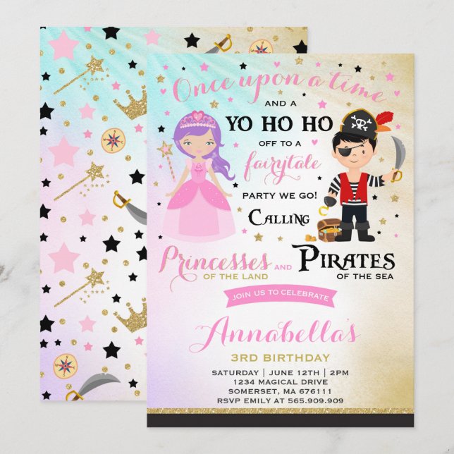 Invitation D'Anniversaire De La Princesse Et Du Pi (Devant / Derrière)